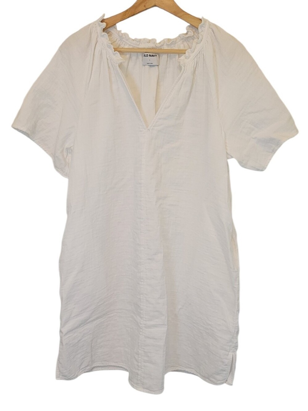 Old Navy White Cotton Gauze Cover Up Dress Tunic Size Large Pockets - Picture 2 of 9